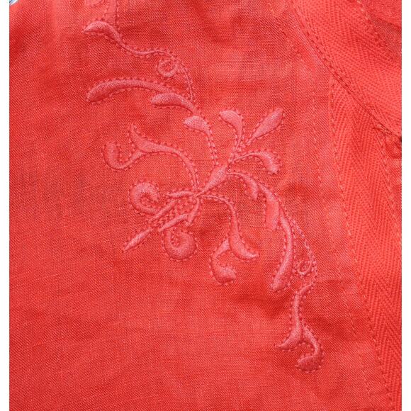 VALERIE STEVENS NWOT 100% Linen Orange Tone on Tone Floral Embroider Tunic Top M - Picture 4 of 6